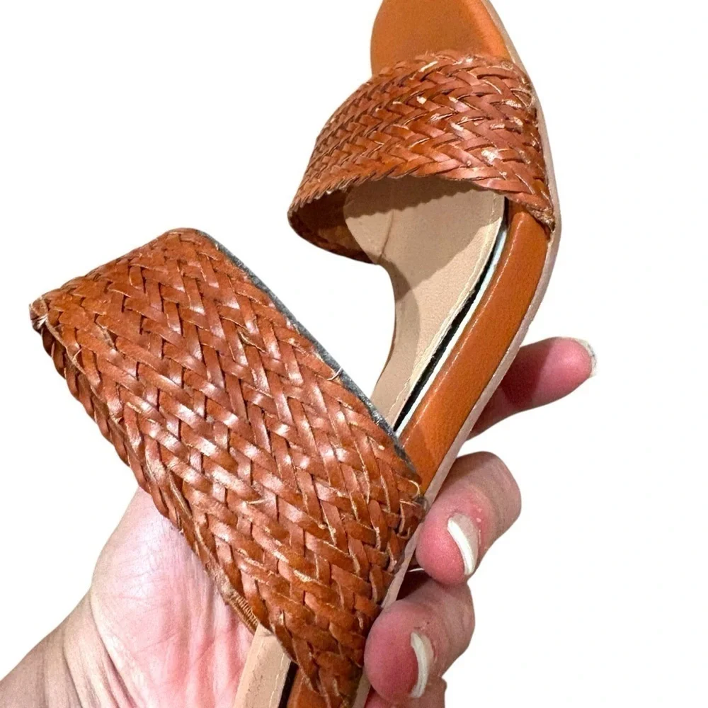 Brown Woven Block Heel Sandals